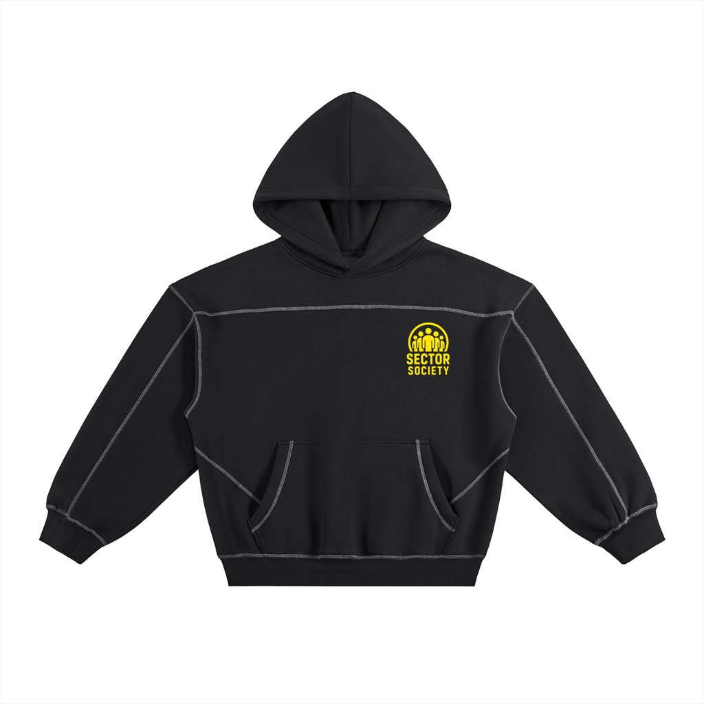 Contrast-Stitched Boxy Fleece Hoodie