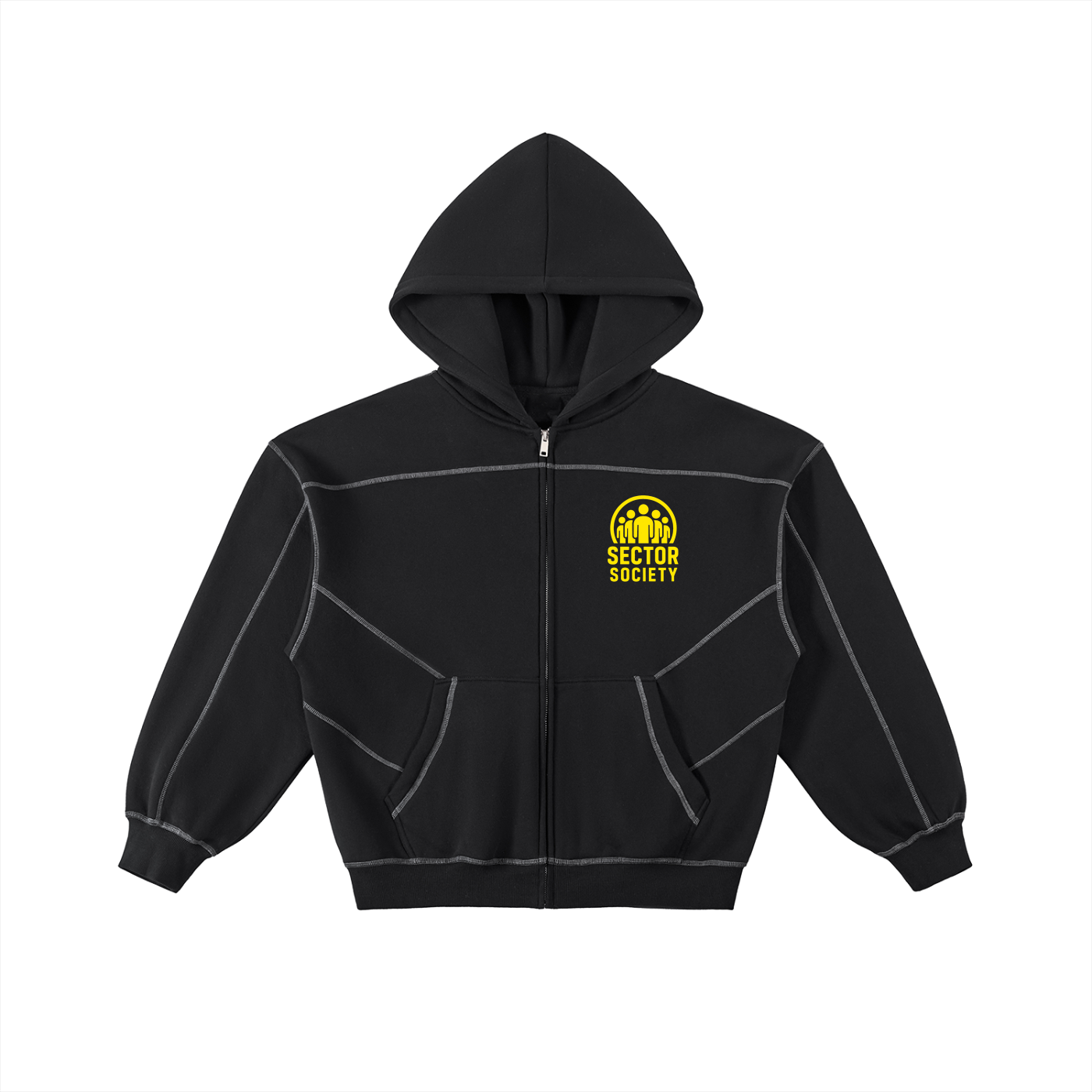 Contrast-Stitched Boxy Fleece Zip Hoodie