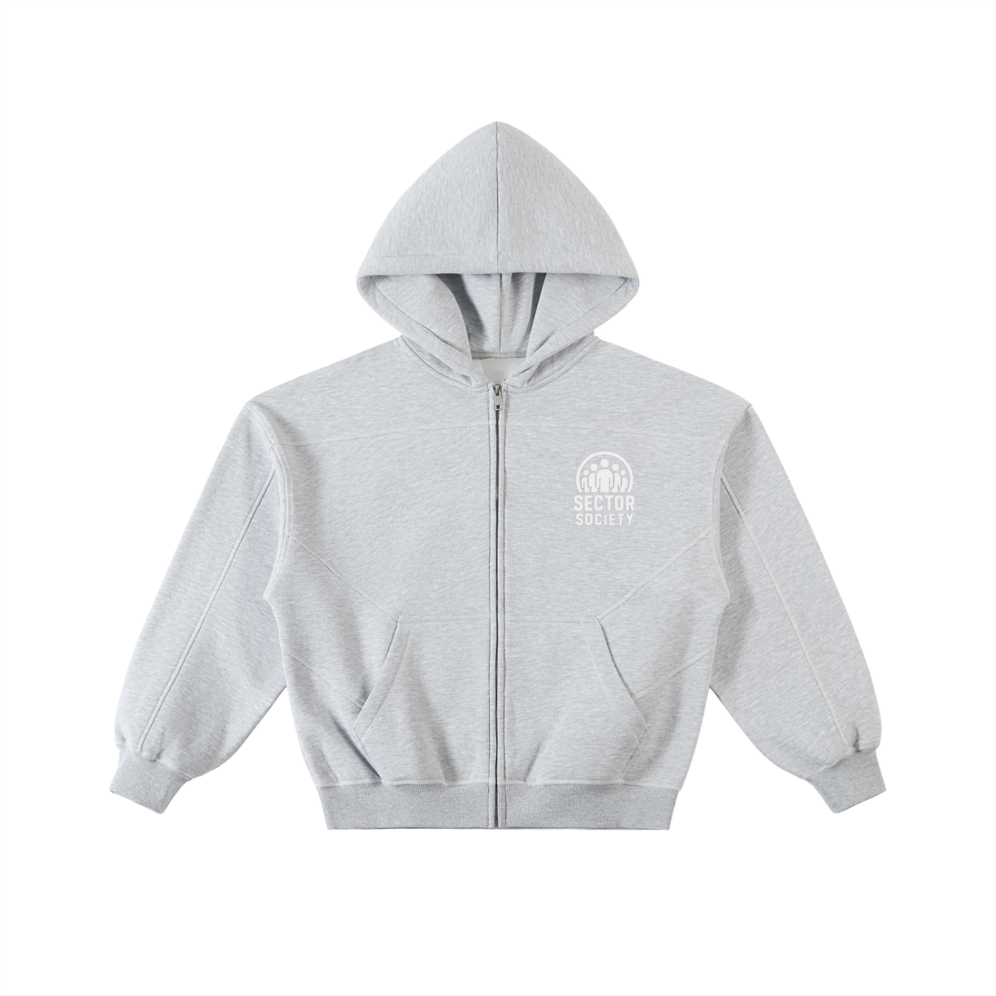 Contrast-Stitched Boxy Fleece Zip Hoodie