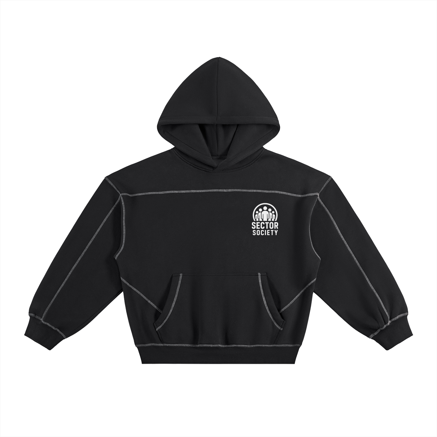 Contrast-Stitched Boxy Fleece Hoodie